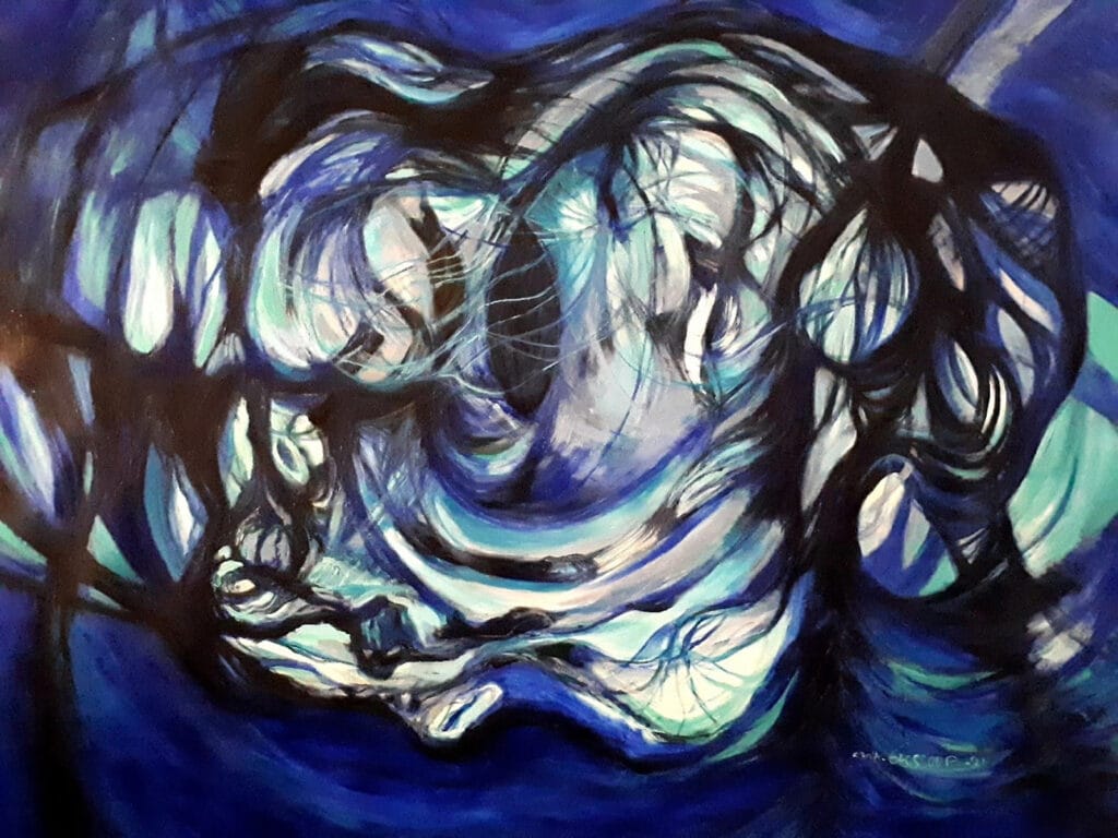 The flower fabric of the Universe applied on canvas by the artist Zena Ghossoub