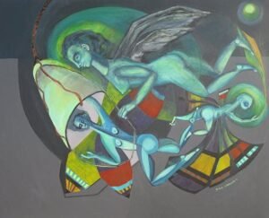 Three Butterflies is an acrylic painting on canvas