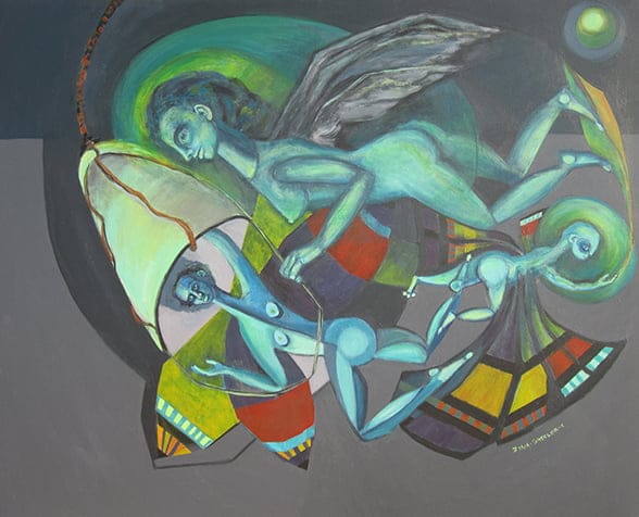 Three Butterflies is an acrylic painting on canvas