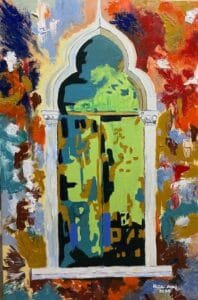 Acrylic painting on canvas, titled L'ouverture, size 90x60cm, by the Lebanese artist Mitsa Assaf