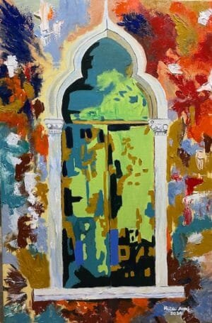 Acrylic painting on canvas, titled L'ouverture, size 90x60cm, by the Lebanese artist Mitsa Assaf