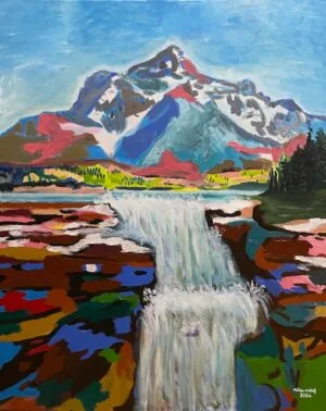 Acrylic painting on canvas, titled Puzzle, size 100x80cm, by the Lebanese artist Mitsa Assaf