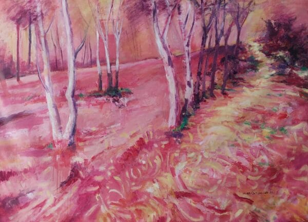 Acrylic painting on canvas titled by The Sacred Forest from the size 110x 150cm by the artist Zena Ghossoub