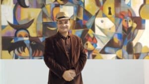 The Artist Alaa Albaldawi an abstract artist portrait at an Art Exhibitionn