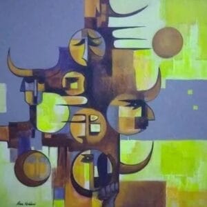 Artist Alaa Albaldawi Size 90x90cm Price: $6000 Type of materials: acrylic colors with oil colors on canvas/figurative cubism Working title / Oblivion / 2025 /