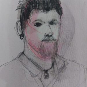 portrait sketches mixed media ink on cardboard by Zena Ghossoub