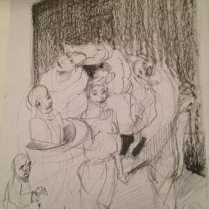 Social Interaction, charcol on paper A4 by Zena Ghossoub